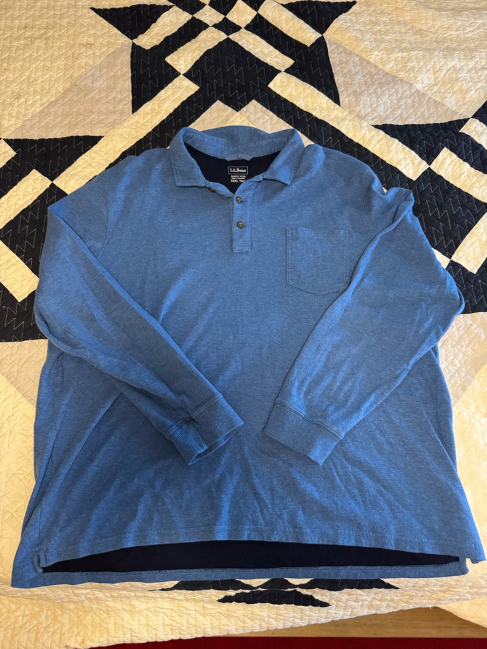 LL Bean Long Sleeve Pocket Polo - Blue - 3XL